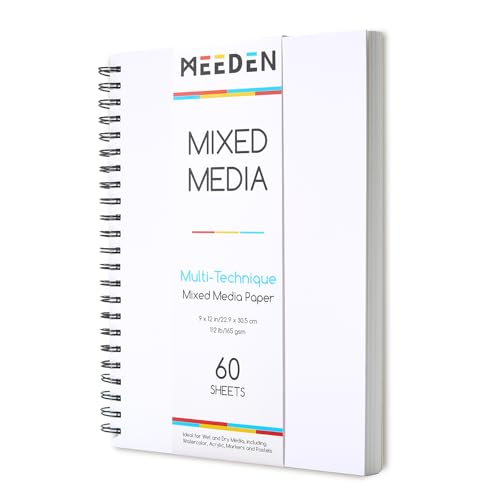 MEEDEN Mixed Media Paper Pad: 9" x 12" 112lb/165gsm Spiral Bound Mixed Media Sketchbook with DIY Cover - 60 Sheets Art Drawing Pad for Wet & Dry Media Watercolor, Acrylic, Markers, Pastels, Pencils