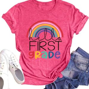 MEESHEEP First Grade Teacher Shirts : Teacher Shirts Teaching Shirts Casual Teacher Life Back to School Shirt Gift Tee Top（Pink2,Small）