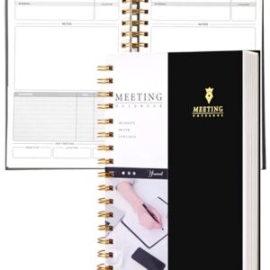 Meeting Notebook for Work, Business Hardcover with Action Items, 5.5 x 8.5