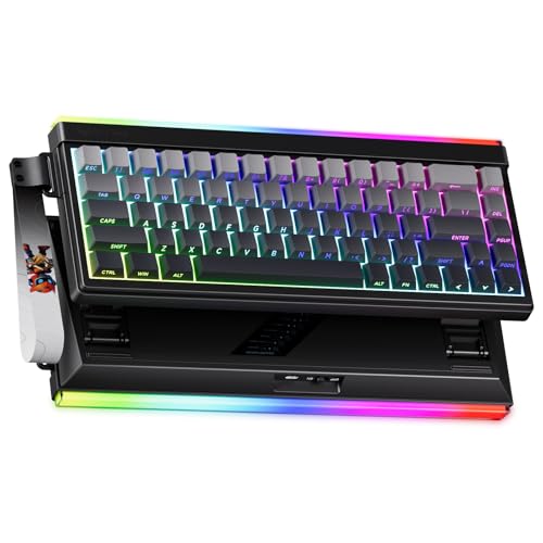 MEETION Vibekey68 Wireless Gaming Keyboard – Tri-Mode (2.4G/BT 5.0/USB-C) with Custom RGB Backlight, Side Light Bar, Durable ABS Side-Printed Keycaps, 68% Compact Anti-Ghosting Layout for Gamers,Black