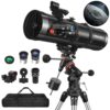 MEEZAA Telescope, 150EQ Newtonian Reflector Telescope for Adults Astronomy Beginners, Professional Astronomical Telescopes with Equatorial Mount, Phone Adapter, Tripod, Moon Filter and Large Carry Bag