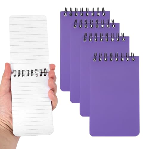 MEGAPENNA 3x5in Pocket Sketchbook, 4 Pcs Mini Lined Notebook,Purple|Portable Top Spiral Notebook Memo Pads 80GSM 60 Sheets/120 Pages Hard Cover for Office Supplies Travel Journal