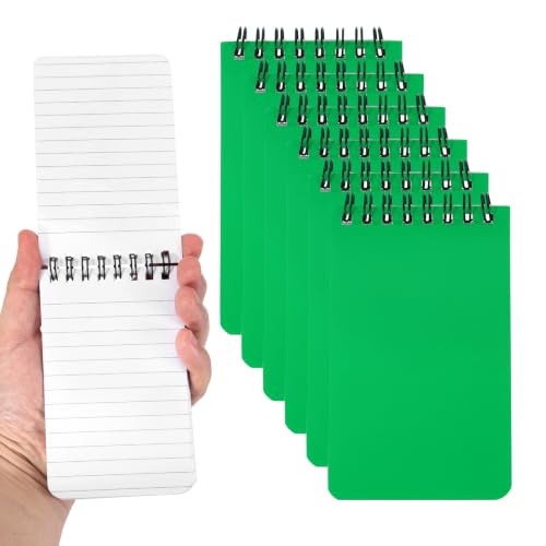 MEGAPENNA 3x5in Pocket Sketchbook, 6 Pcs Mini Lined Notebook,Grass Green|Portable Top Spiral Notebook Memo Pads 80GSM 60 Sheets/120 Pages Hard Cover for Office Supplies Travel Journal