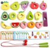 Megele Wooden Greedy Caterpillar Lacing Toy, Montessori Threading & Stringing Toy with 20 Pattern Cards, Fine Motor Skills Educational Travel Gifts for Kids Ages 3+