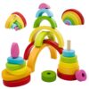 MEGRANATE Montessori Wooden Rainbow Stacking Toys for Baby Grimms Wood Building Blocks Nesting Puzzle Toy Colorful Stacker Arch Game Sensory Educational Learning Toys for 3+ Year Old Toddler