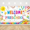 MEHOFOND Welcome to Preschool Banner Colorful Back to School Kids Classroom Party Decorations First Day in Preschool Kindergarten Photography Background Photo Studio 6x3.6ft