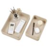 MEIBOOCH Desk Organizer Tray, PU Leather Nightstand Organizer Perfume Valet Tray for Men Women, Decorative Vanity Trays Trinket Dish Key Bowl for Entryway Bedside Table (Beige, Small+Large)