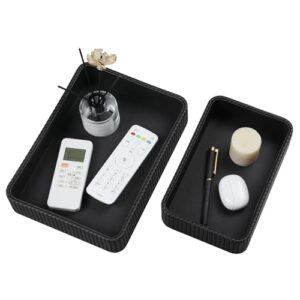 MEIBOOCH Desk Organizer Tray, PU Leather Nightstand Organizer Perfume Valet Tray for Men Women, Decorative Vanity Trays Trinket Dish Key Bowl for Entryway Bedside Table (Black, Small+Large)
