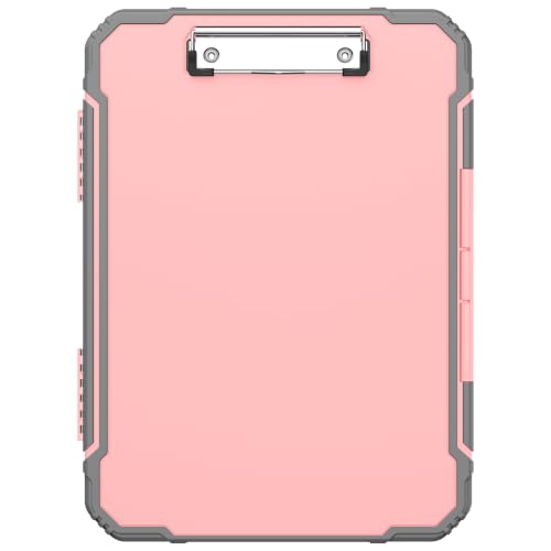 Meiikun Clipboard with Storage, Rugged Shockproof Protective, Internal Pen Pouch & Metal Clip, Heavy Duty Plastic Clip Boards 8.5x11, High Capacity Contractor Folder for School Office (Pink)