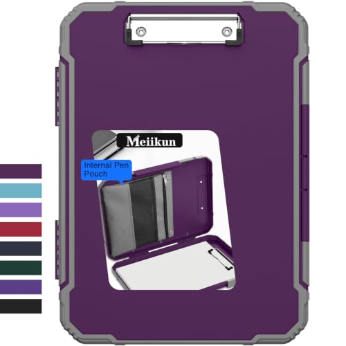 Meiikun Clipboard with Storage, Rugged Shockproof Protective, Internal Pen Pouch & Metal Clip, Heavy Duty Plastic Clip Boards 8.5x11, High Capacity Contractor Folder for School Office (Tomato Purple)