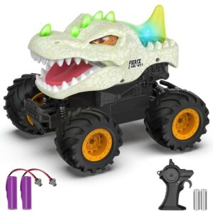 Meislane Dinosaur Remote Control Car 2.4GHz RC Monster Truck 1:24 Scale RC Car with LED Lights & Movable Mouth, Rechargeable Dinosaur Toys Birthday Gift for Boys 6-12, Orange