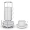 mekueeex Set of 4 2.5 Ounce Espresso Cups, Porcelain Stackable Coffee Cups with Saucers and Metal Stand