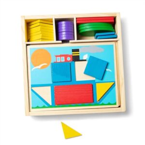 Melissa & Doug Beginner Wooden Pattern Blocks Educational Toy with 5 Double-Sided Scenes and 30 Shapes Puzzles for Kids 3+ (Pack of 6)