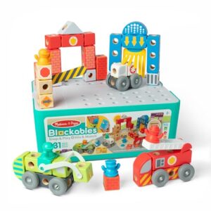 Melissa & Doug Blockables Space - Connectable Wooden Building Blocks Playset - Build a Car Wash, Fire Station, Police Car, Ambulance, & More - Skill Building Preschool Toys for Toddlers Ages 2+