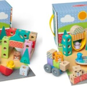 Melissa & Doug Blockables™ Town Snap and Play, Mix and Match Connectable Wooden Building Blocks Play Set Toy for Preschool Boys and Girls (73 Pcs) (Pack of 2)