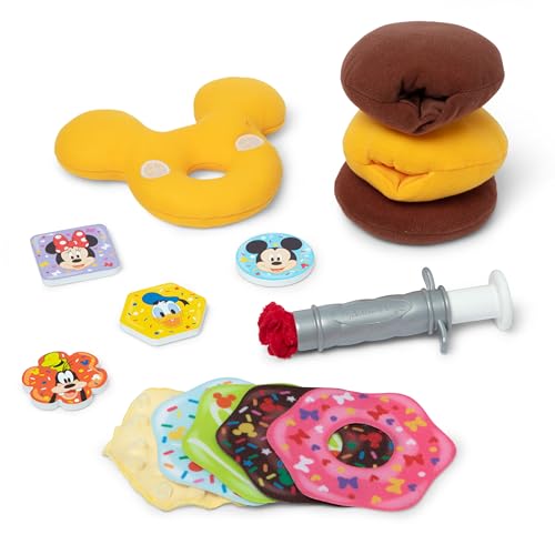 Melissa & Doug Disney Fill and Top DonutPlay Set - 4 Squishy Donuts and Wooden Toppings - Pretend Play Food Playset with Accessories, Preschool Learning Toys for Kids 3+ - FSC Certified