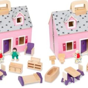 Melissa & Doug Fold & Go Wooden Dollhouse with 2 Dolls and 11 Pieces of Furniture - Portable Mini Doll House with Accessories and Toy Figures, Ages 3+ (Pack of 2)