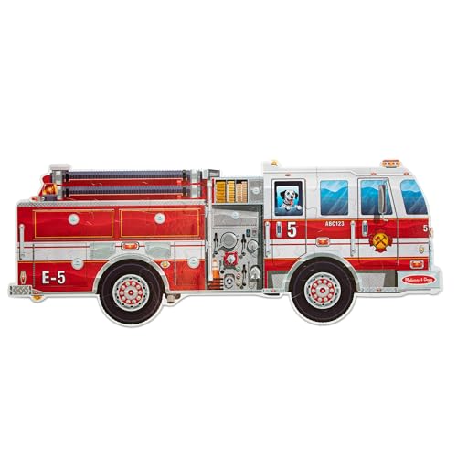 Melissa & Doug Giant Fire Truck Shaped Jumbo Floor Puzzle, 24-Piece Fire Engine Jigsaw Puzzle, Over 4 Ft Long Kids Puzzles for Toddlers Ages 3+