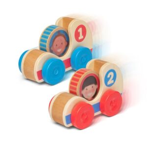 Melissa & Doug GO Tots Wooden Race Cars (2 Cars, 2 Disks) Stacking Toys For Infants, Hand Push Vehicles, Wooden Car Toys For Toddlers Ages 1+ - FSC-Certified
