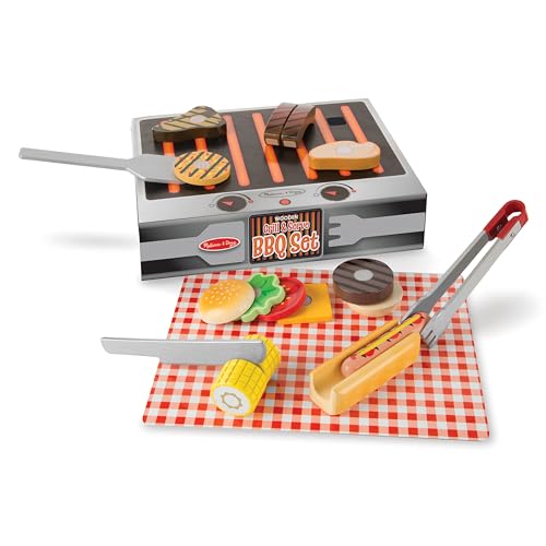 Melissa & Doug Grill and Serve BBQ Set with Pretend Play Toy Food & Kids Play Kitchen Accessories, Preschool Learning Toys for Girls & Boys 3+ (Pack of 6)