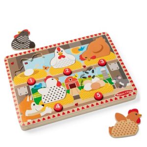 Melissa & Doug Happy Hens Push to Pop Wooden Puzzle, Montessori-Inspired Toddler Puzzles with Magnetic Pieces and Colorful Puzzle Board, Preschool Toys for Girls & Boys Ages 18 months+ - FSC Certified