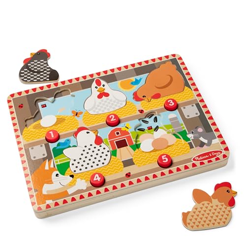 Melissa & Doug Happy Hens Push to Pop Wooden Puzzle, Montessori-Inspired Toddler Puzzles with Magnetic Pieces and Colorful Puzzle Board, Preschool Toys for Girls & Boys Ages 18 months+ - FSC Certified