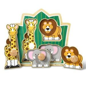 Melissa & Doug Jungle Friends Safari Animals Jumbo Knob Puzzle, Wooden Peg Puzzle for Toddlers, Educational Toy for Shape Recognition and Fine Motor Skills, Ages 1+