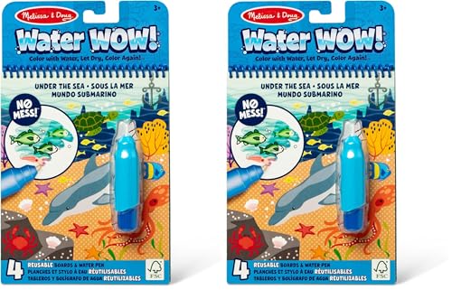 Melissa & Doug On The Go Water Wow! Mess Free Coloring Book,Reusable Water-Reveal Activity Pad,Under The Sea,Travel Toys,Party Favors,for Toddlers & Kids Ages 3+ - FSC Certified,(Pack of 2)