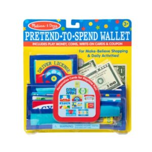 Melissa & Doug Pretend-to-Spend Toy Wallet With Play Money and Cards (45 pcs), Blue - FSC Certified