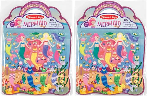 Melissa & Doug Puffy Sticker Play Set – Mermaids,65 Reusable Stickers with 2 Fold-Out Scenes,Restickable Fashion Activity Book,Mess Free Travel Toys for Kids Ages 4+ - FSC Certified,(Pack of 2)