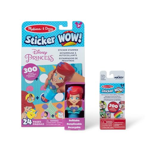 Melissa & Doug Sticker Wow!™ Disney Princess Ariel Bundle: 24-Page Activity Book, Refillable Sticker Stamper, Mini Pad, 500 Stickers, Arts and Crafts for Kids Ages 3+ (Pack of 6)