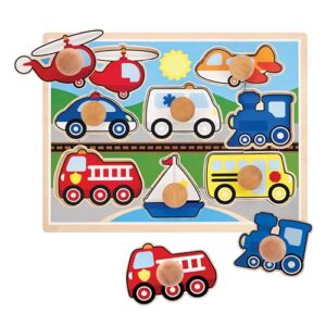 Melissa & Doug Vehicle Jumbo Knob Puzzle, Wooden Peg Puzzle for Toddlers, Educational Toy for Shape Recognition and Fine Motor Skills, Ages 1+