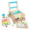 Melissa & Doug Wooden Shape Sorting Grocery Cart - Toddler Toys with 12 Blocks, Puzzle Board and Coffee Cup for Pretend Play and Montessori Toys - FSC Certified