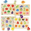 Melofaver 4 PCS Wooden Peg Puzzles for Toddlers, Montessori Kids Puzzle