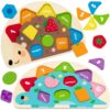 Melofaver Wooden Dinosaur and Hedgehog Puzzles, Toddler Puzzles Ages 1-3