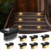 Melofo 8 Pack Solar Fence Lights Outdoor, IP65 Waterproof LED Security Wall Lights for Garden Decoration, Auto On/Off Solar Night Lighting for Deck, Patio, Stairs, Yard, Path & Driveway, Warm White