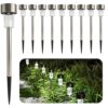Melofo Solar Garden Stake Lights, 10 Pack LED Stainless Steel Waterproof Solar Lights Outdoor Garden Landscape Pathway Lighting for Walkway Patio Yard Driveway Lawn Decoration, Cold White