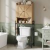 Memobarco Over The Toilet Storage Cabinet, Over Toilet Organizer with 2-Door & Metal Stand, Bathroom Organizers and Storage with Adjustable Shelves for Bathroom, Restroom, Laundry, Wood
