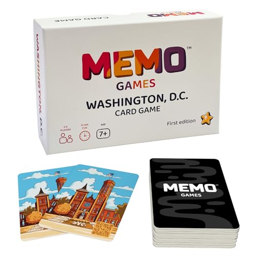 MEMO Washington, D.C. Landmarks – Memory Matching Card Game for Adults, Kids & Teens – Educational Family Travel Game with 50 Cards & QR Facts – 1-5 Players, Ages 7+