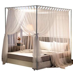 Mengersi Simple 4 Corners Post Curtain Bed Canopy Bed Frame Canopies Net Bed Curtains,Bedroom Decoration Accessories(Queen,White)