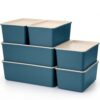Menkxi 6 Pcs Large and Small Plastic Storage Bins with Lids 14.4 x 10.4 x 5.1 Inch Stackable Storage Containers Decorative Cubby Organizer for Clothes Shelves Garage Closet Office (Blue)