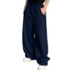 Men's Baggy Sweatpants Casual Wide Leg Lounge Pants Elastic Waist Loose Straight Trousers Open Bottom Streetwear with Pockets