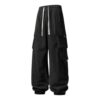Men's Corduroy Cargo Pockets Jogger Pants Elastic Waist Relaxed Fit Stretch Cargo Pants Pull On Trousers Black