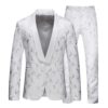 Men's Embossed Jacquard 2-Piece Suit Set Slim Fit Shawl Lapel Blazer and Pants White M