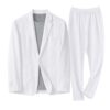 Men's Lightweight Linen Blazer and Pants Set Loose Fit 1-Button White L