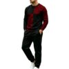 Men's Round Neck Color Block Blouse and Wide Leg Pants 2 Piece Set