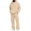 Men'S Sweatsuits 2 Piece Set Soft Fleece Pullover Hoodie & Cargo Sweatpants Drawstring Waist Athletic Running Jogging Suit With Pockets Fall Winter Clothes Casual Loose(C-Beige,L)