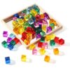 Meooeck 100 Pcs Rainbow Acrylic Gem Blocks Set with Wooden Mirror Tray, Translucent Stacking Gem Cubes for Kids 3-8, Montessori Educational Stem Sensory Light Learning Toy Gift Creative, School Supply