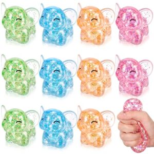 Meooeck 12 Pack Elephant Stress Balls Maltose Glitter Elephant Sugar Ball Adult Stress Relief Balls Cute Sensory Fidget Funny Soft Squeeze Ball for Anxiety Autism ADHD Birthday Party Favors Gift