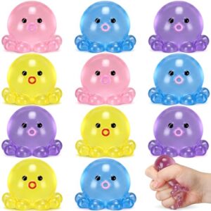 Meooeck 12 Pack Octopus Stress Balls for Adults Stress Relief Balls Cute Sensory Fidget Toys Bulk Funny Soft Squeeze Ball for Anxiety Autism ADHD Birthday Party Favors Gift Office